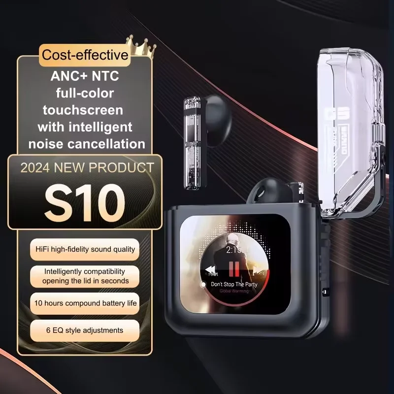 S10 PRO LED Full Color Touch Screen Earbuds 4 Mic 360° Stereo Surround Sound True Wireless Earphones with 6 Equalizer Modes