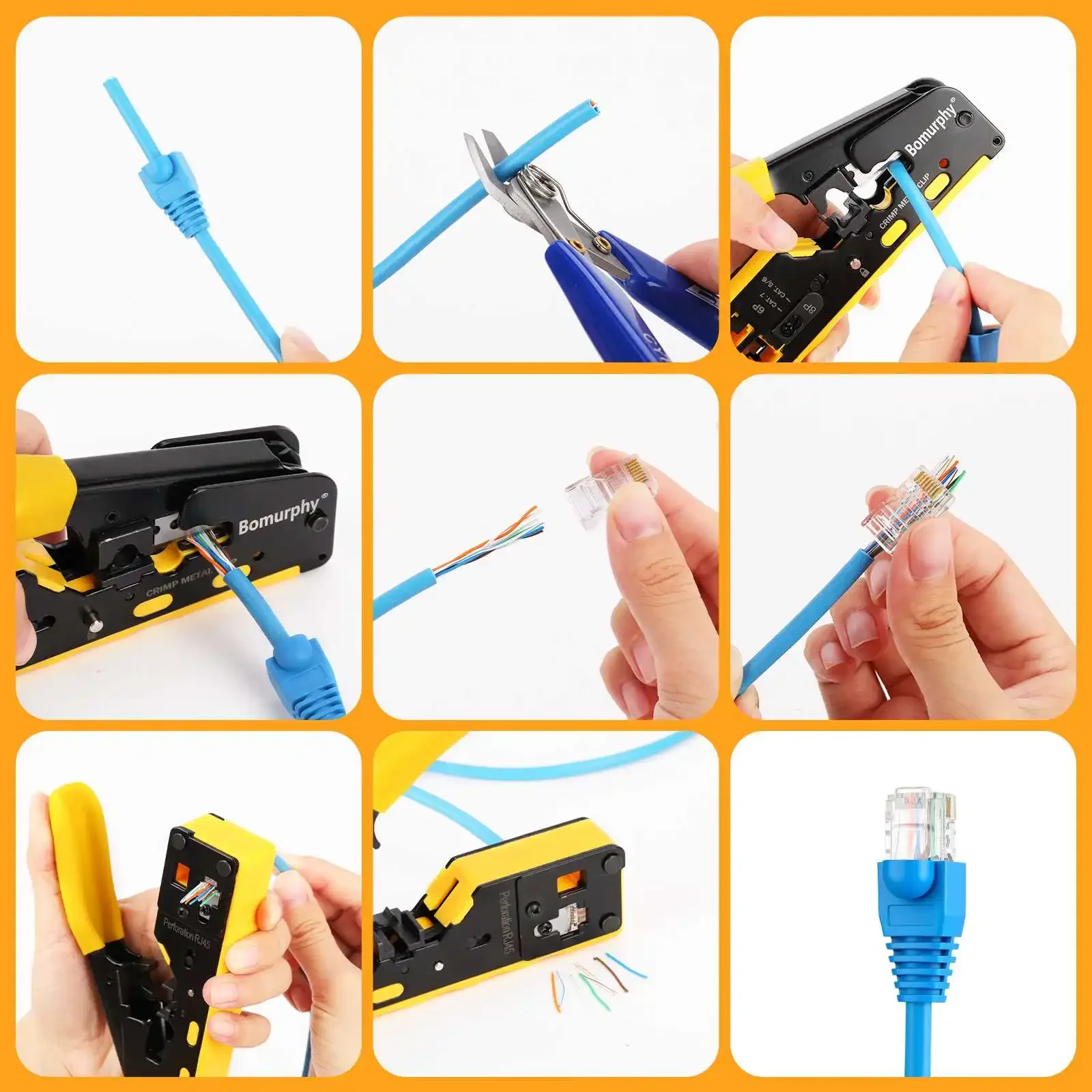 RJ45 CAT7 CAT6A Crimpzange für Cat7/6a/6/5e Netzwerkstecker, Drahtschneider, Abisolierzange, Ethernet-Crimper-Set – Detail 8