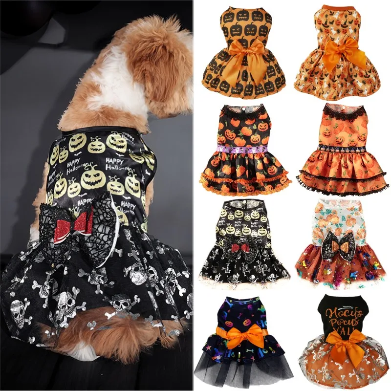 Halloween Hondenjurk Pompoen Patroon Huisdier Kanten Rok Grappige Hondenkleding Chihuahua Bichon Puppy Festival Dierbenodigdheden Hondenkostuum