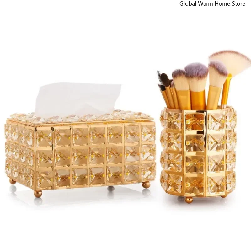 Crystal Tissue Box Nordic Fashionable Office Table Napkins Storage Box Bar Gold Diamond Holder Living Room Bedroom Decor Gift