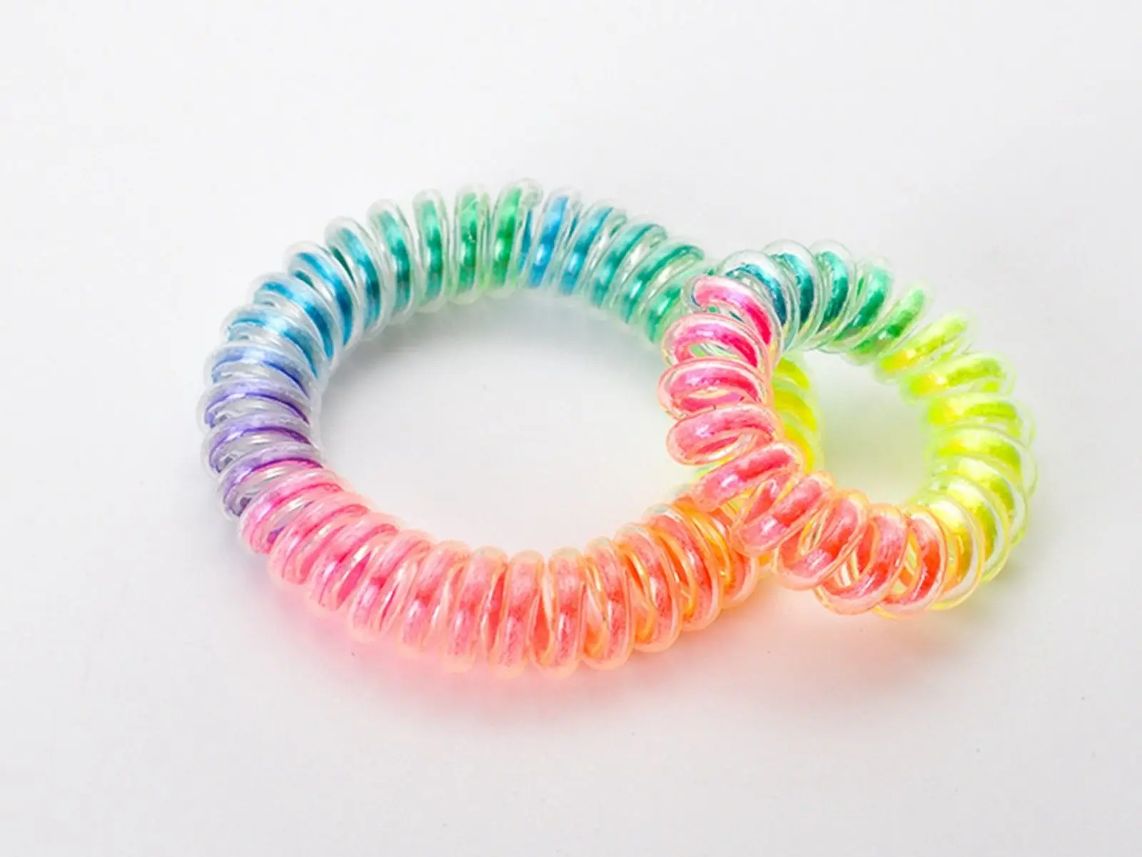 10 Rainbow Spiral Coil Jelly Elastic Hair Scrunchies Telephone Cord Ponytail