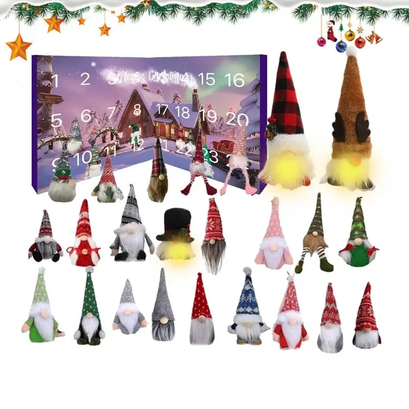 Lighted Gnome Advent Calendar 24 Days Christmas Countdown Calendar Glowing Plush Dwarf Doll Collectible Toy Gnome Figures Cute