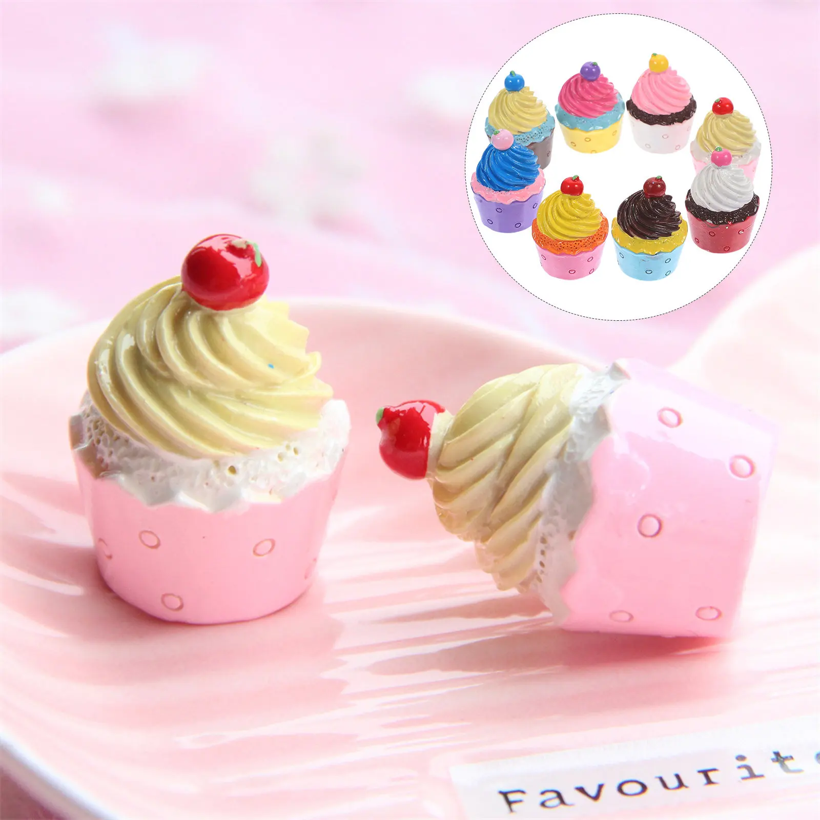 

8Pcs Resin Simulation Cupcake Ornaments DIY Crafts Accessories for Keychain Fridge Magnets Miniature Craft Decorations