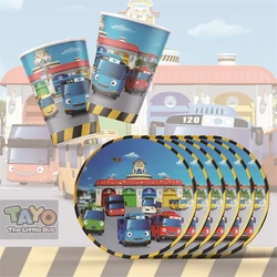 Tayo el pequeño autobús tema niños decoración de cumpleaños suministros de fiesta coche cubiertos desechables mantel Cupcake Topper Baby Shower