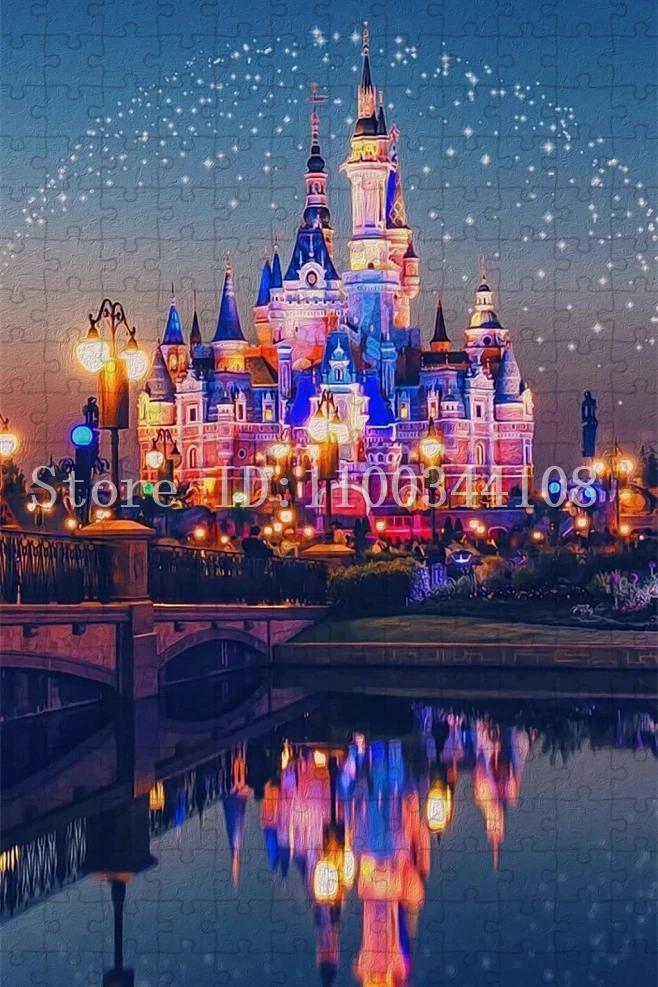 Disney Castle Jigsaw Puzzle 300/500/1000 Pezzi Fuochi D'artificio Paesaggio Puzzle Genitore-Figlio Gioco di Intelligenza Interattivo Giocattoli