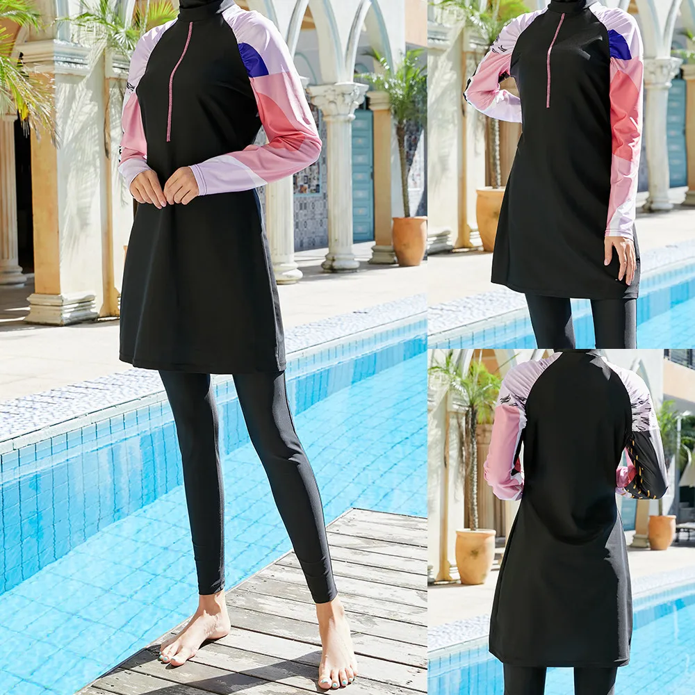 

Modest Burkini Long Mujer Muslim Swimwear 3 PCS Abaya Dubai Arabic Women Swimsuits Turkey Maillots De Bains Musulmans Ensemble