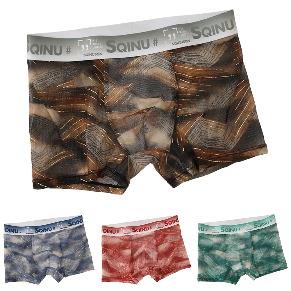 

Men's Printed Mesh Boxer Shorts Thin See Through Boxer Trunks Underwear Male Breathable Underpant New