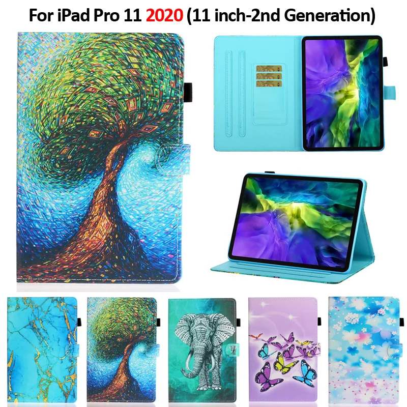 Funda inteligente para iPad Pro 2020, carcasa de cuero pintada con Árbol de mariposas, 11, 2020, soporte + bolígrafo