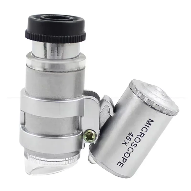 45X Pocket Microscope With LED Light Portable Mini Magnifier for Outdoor Exploration Electronic Repair Jewelry Appraisal