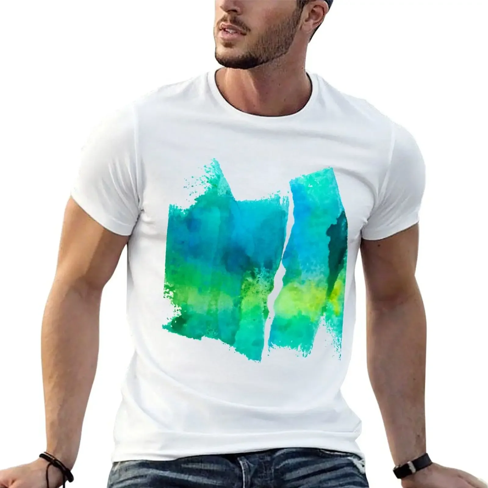 Watercolor Splash - Blue Green T-Shirt blanks for a boy plain white t shirts men