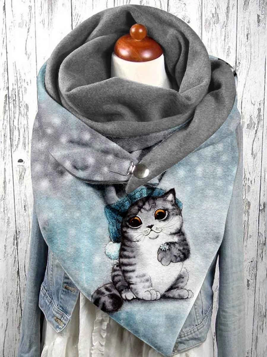 Cute Cat and Snow 3D Print Casual Scarf And Shawl for Women