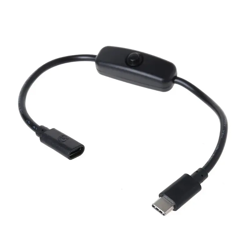 USB Type-C button Male to Female On/Off Power Supply 27cm Extension Cable Type C Power Supply Cord