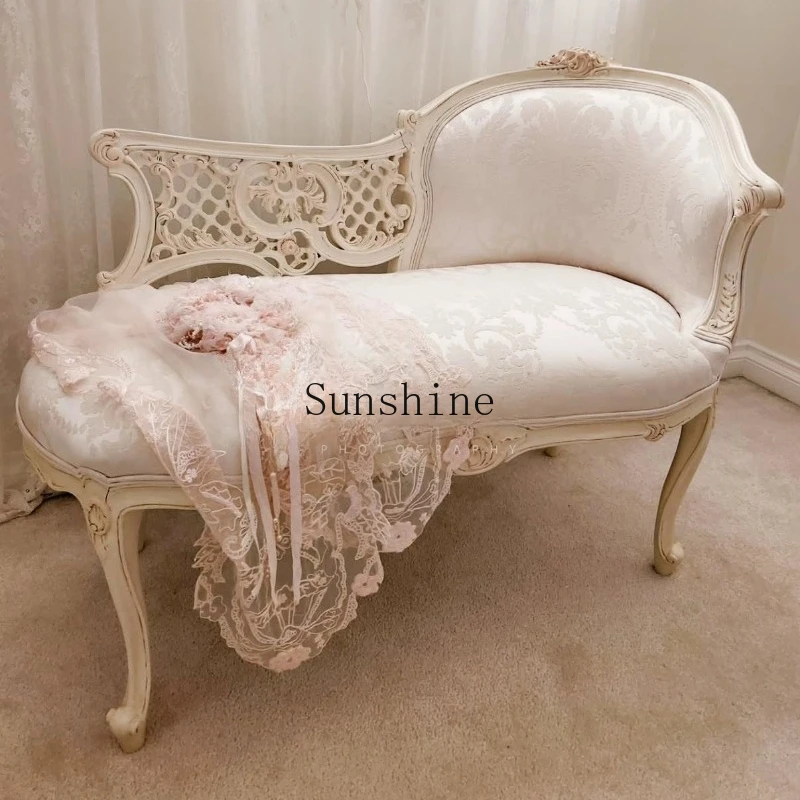 

French solid wood old concubine, recliner, sofa fabric single, bedroom, bedside stool, villa countryside