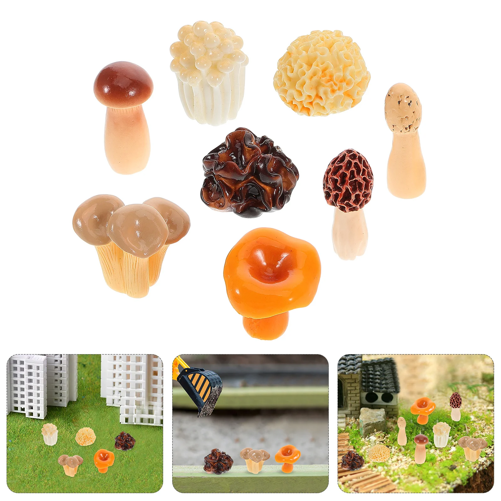 8 Pcs Micro Figures Home Decor Tiny Resin Mini Mushrooms Figurines Artificial for Decorative