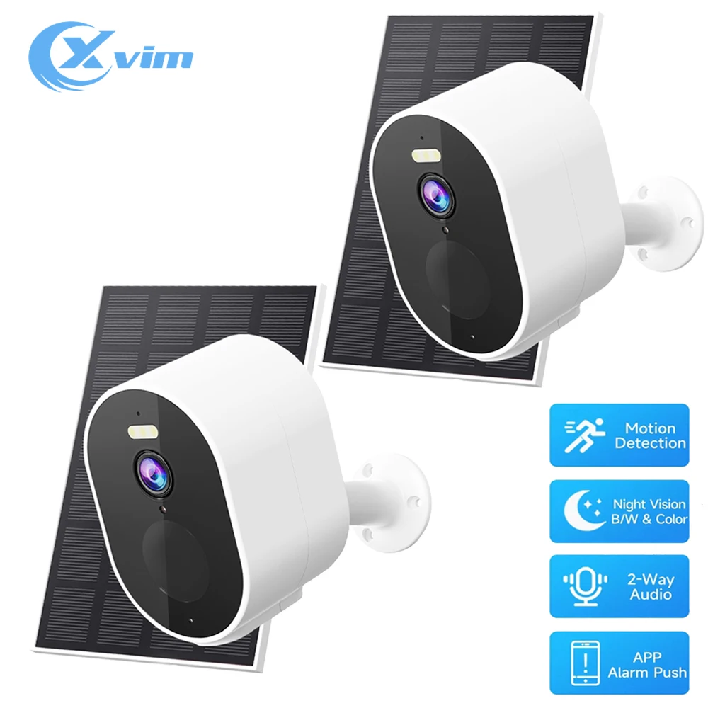 

2 Packs WiFi Camera Solar Outdoor Wireless Battery Power Bullet Security Camera 1080P 2K HD Camera Home Surveillance Protection
