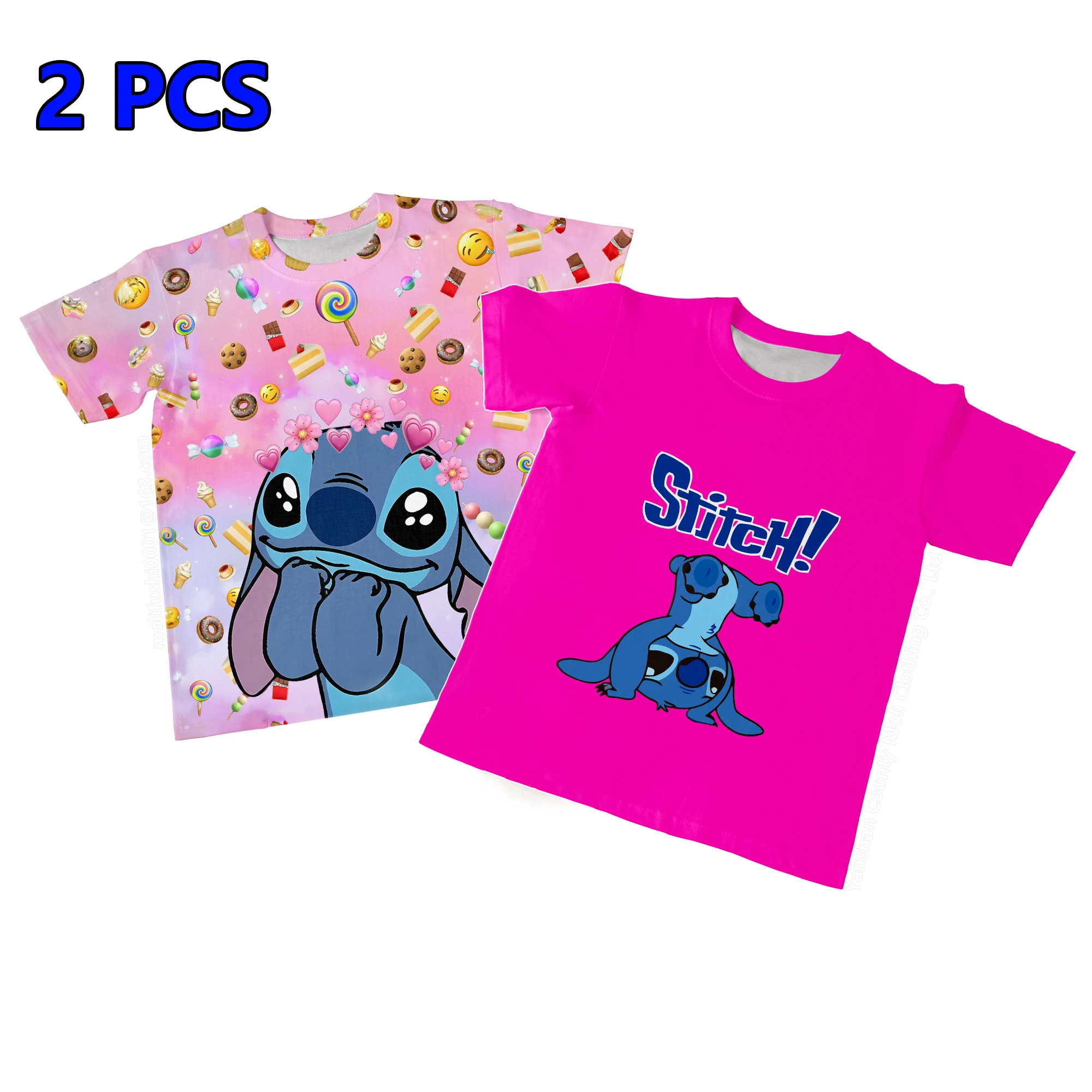 2-delig Disney Stitch T-shirt voor kinderen Cartoon 3D-bedrukte korte mouw Meisjes Leuke top Jongens Veelzijdige vrijetijdskleding Mooie T-shirts