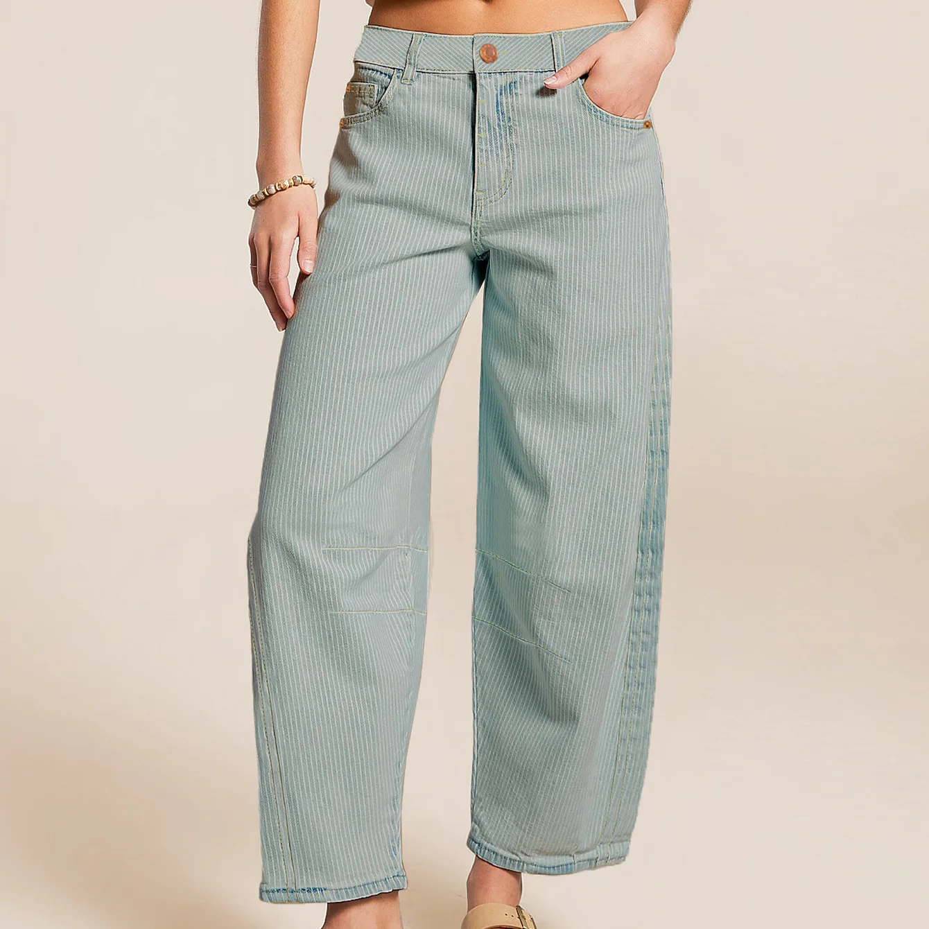 Loose Casual Blue Striped Carrot Jeans High Waist Straight Leg High Waist Seven-Foot Denim Skinnies Women's Fashion