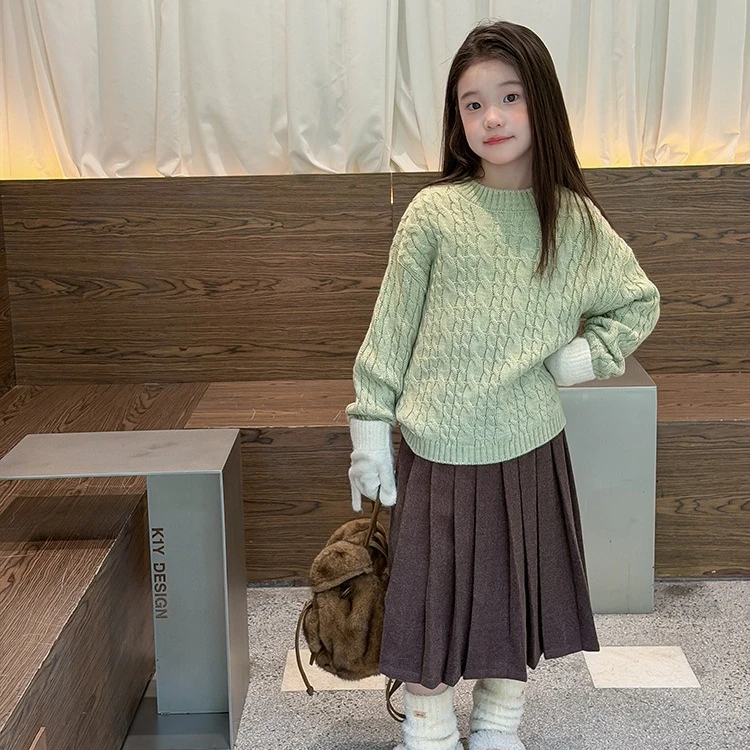 Girls Skirt 2026 Autumn and Winter New Children's Clothing Korean Style Girl Baby Temperament Pleated Woolen Skirt