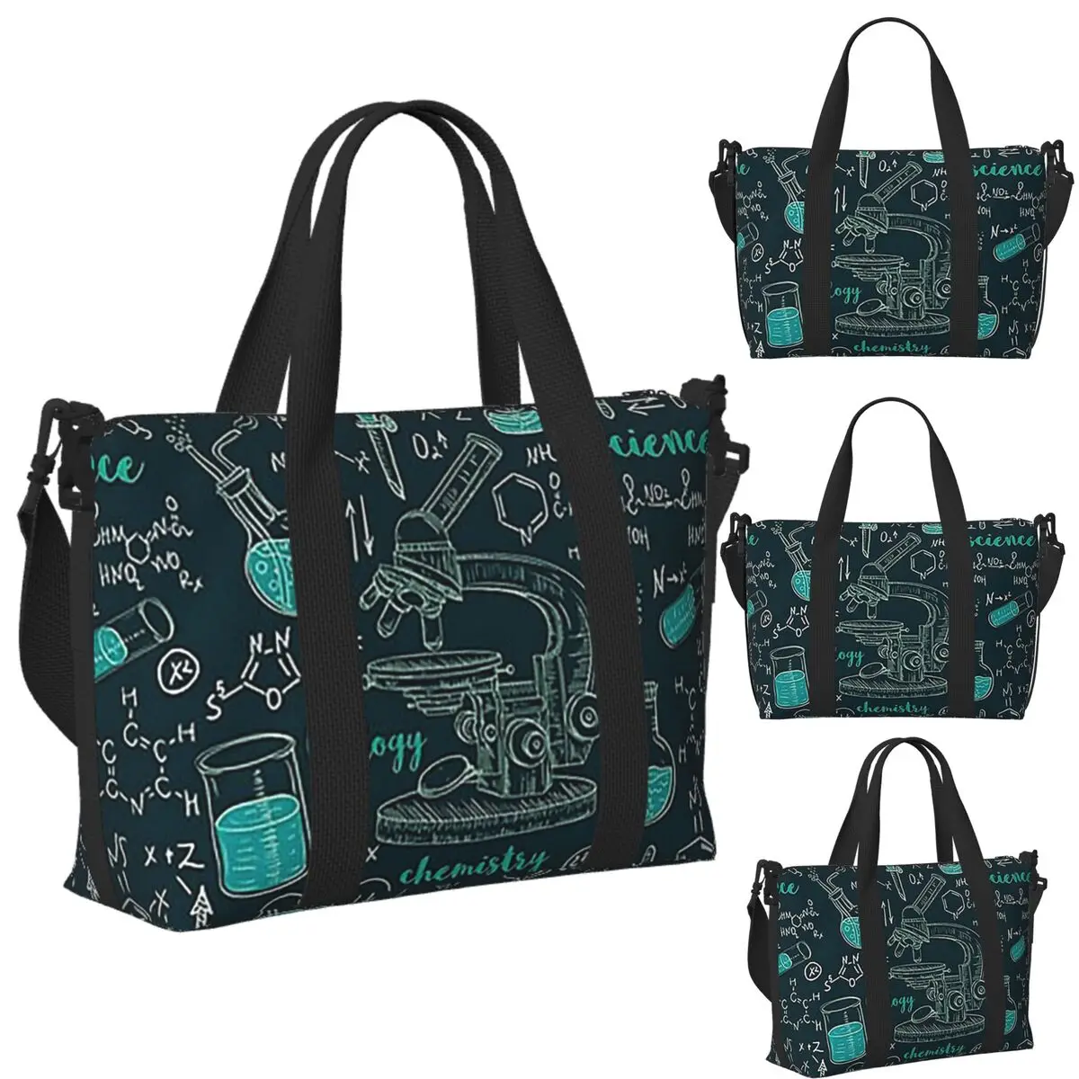 

Vintage Old Chemistry Laboratory Microscope Tubes Formulas Beach Travel Bag Tote Bags for Gym Women Shopping Duffle Shoulder Bag