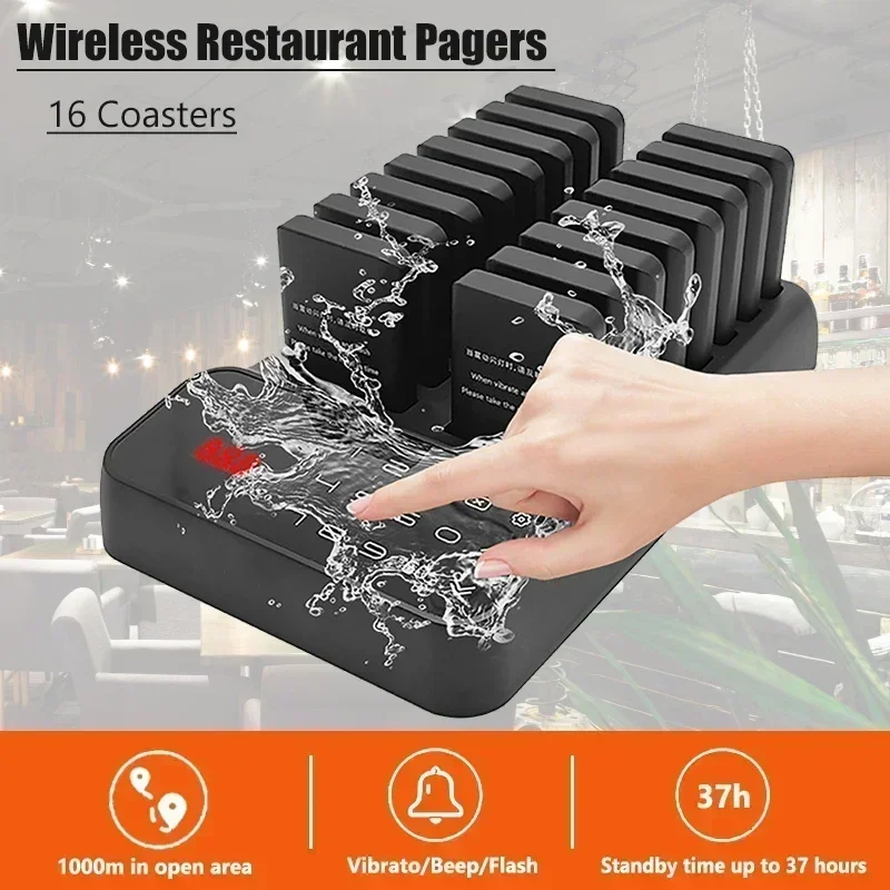 Wireless Guest Customer Service Calling System,Restaurant Pager System,Social Distancing Keeping 16 Pagers Buzzers