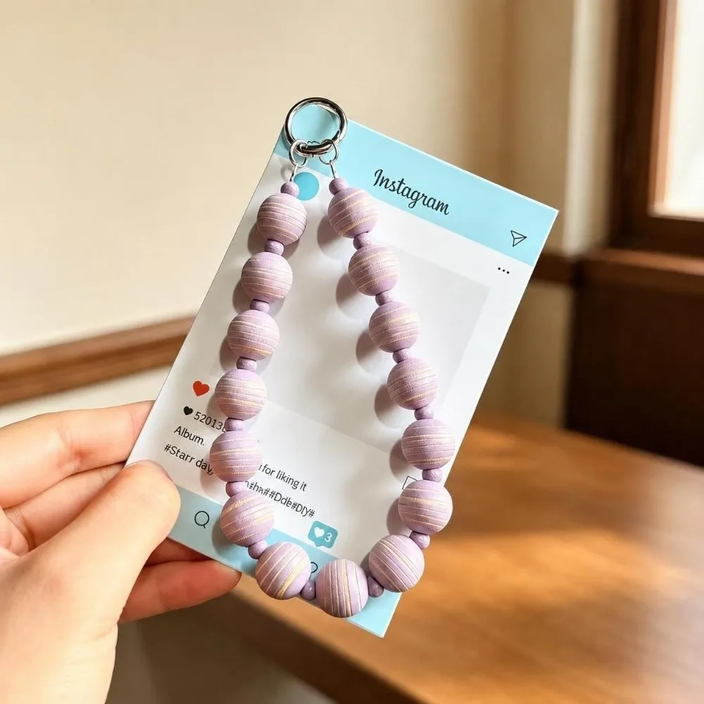 Stylish Glitter Mobile Phone Lanyard Detachable Handmade Colorful Bead Keychain Striped Bead Wrist Chain for Women Girls