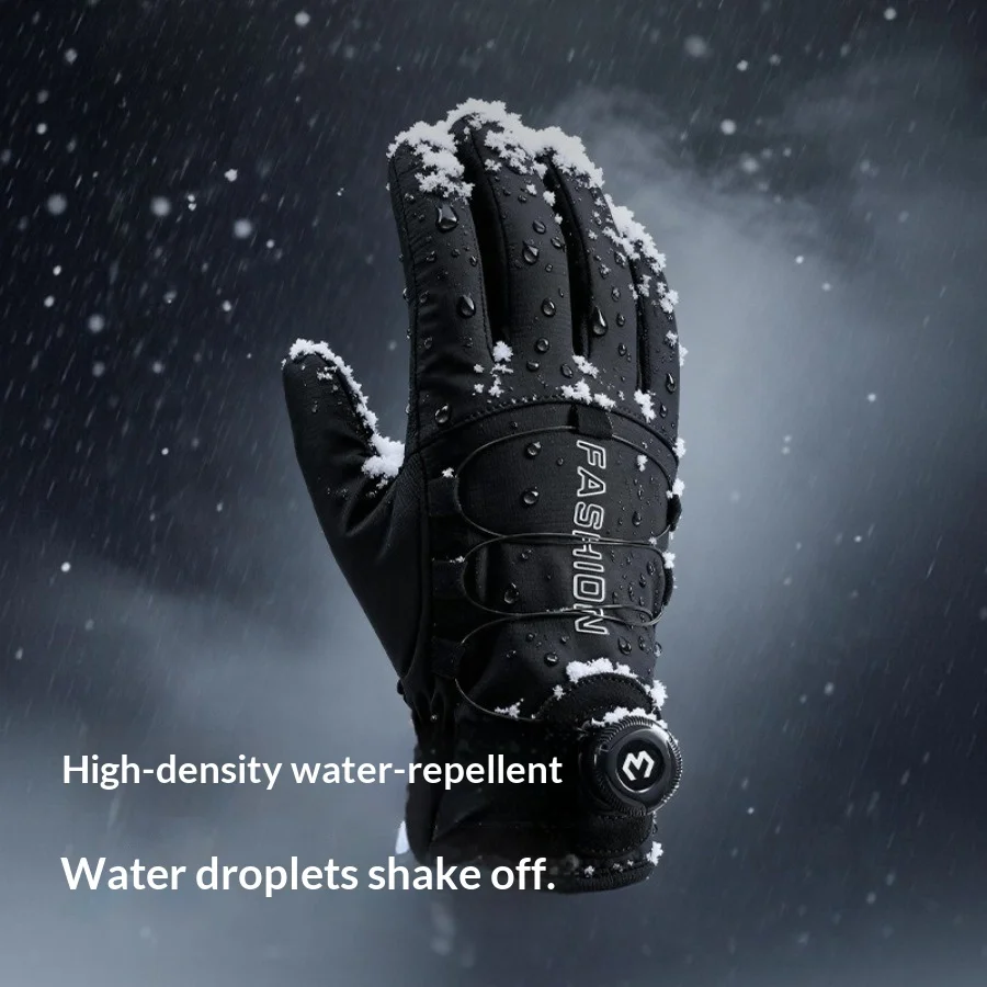قفازات شتوية لركوب الدراجات تعمل باللمس مبطنة بالصوف الحراري مقاومة للماء ومقاومة للانزلاق مع حزام معصم لركوب الخيل الرياضي في الهواء الطلق
