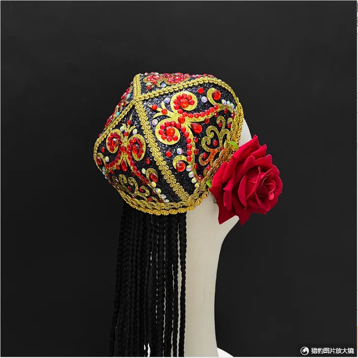 

Xinjiang Uyghur Hat Women's Small Flower Hat Wig Small Debate Headpiece