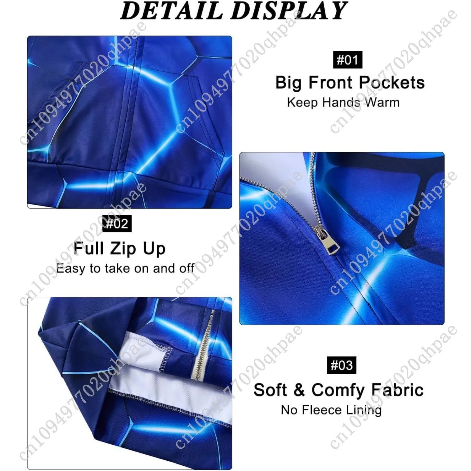 6-14T بنين بنات زمم هوديس بلوزات 3D مطبوعة بارد السترة مع جيوب #5