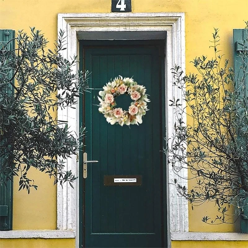 

Vibranting Rose Wreath for Door or Wall Decoration Handmade Florals Garlands Accessory for Round Eleganr Daily Use 15UB