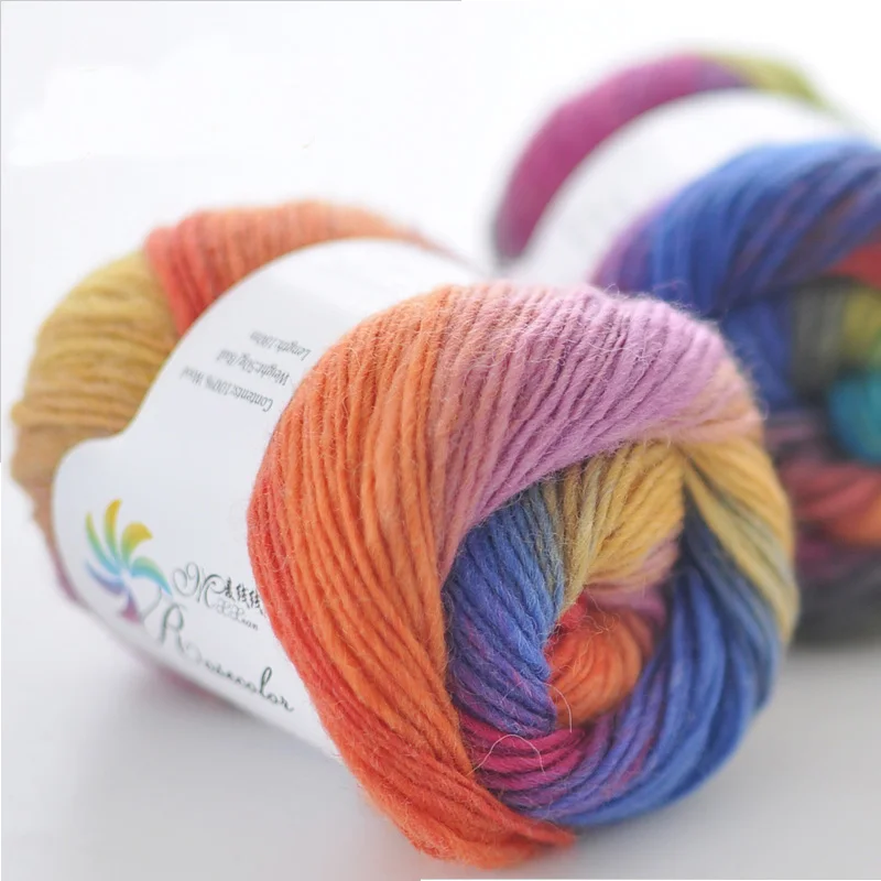 50g/ball Worsted Section-dyed Rainbow Yarn 100% Pure Wool Yarn for DIY Hand Knitting Crochet Shawl Scarf Thread XD003