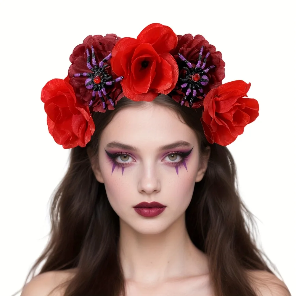 Halloween Gothic Hair Band Floral Headdress Hairband Purple Women Costume Accessory for Day of the Dead Party Vampire Makeup