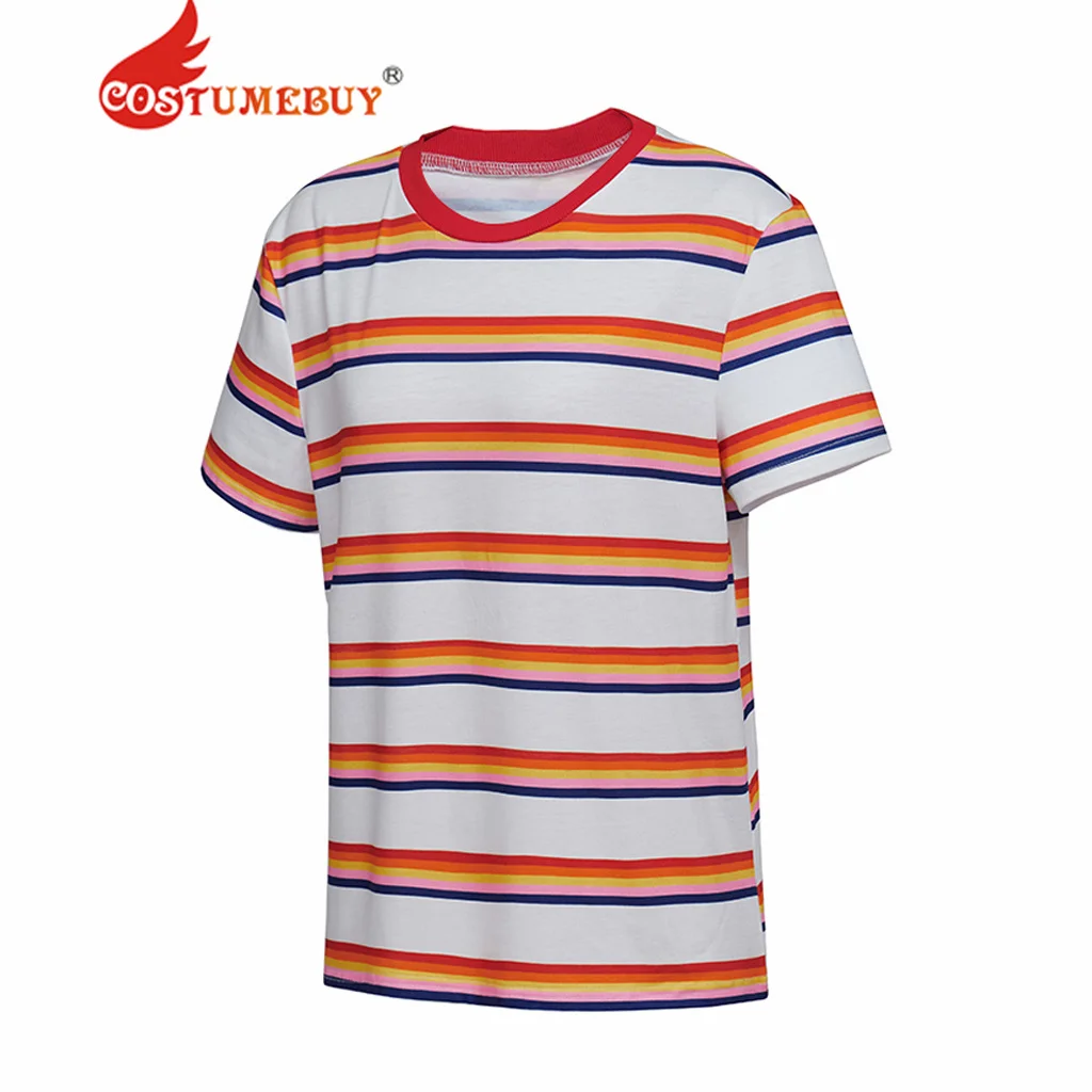 Max Striped T-shirt Max Mayfield Cosplay Costume Women Girls Rainbow T-shirt Mad Max Costume Cosplay Top for Halloween