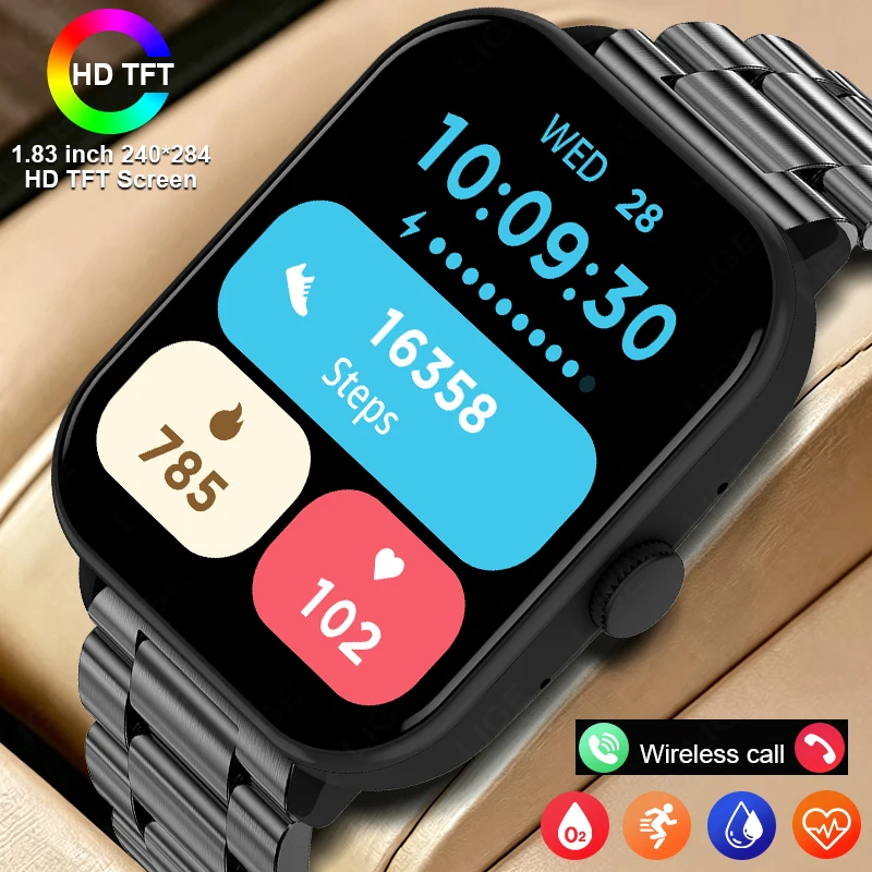 LIGE New Men's Smart Watch Women's Gift Full Touch Screen Sports Fitness Watch Bluetooth Call Smart Watch For Android IOS Phone