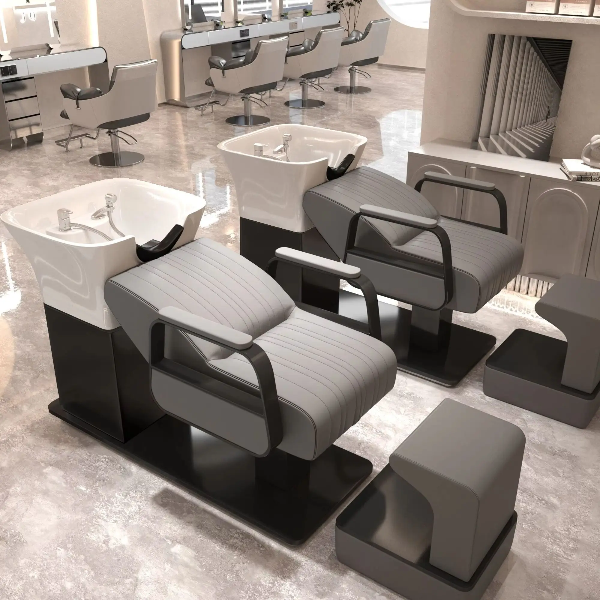 Business Modern Elegant Shampoo Bed Living Room European Style Shampoo Bed Ceramic Basin Head Spa Lavacabezas Beauty Furniture