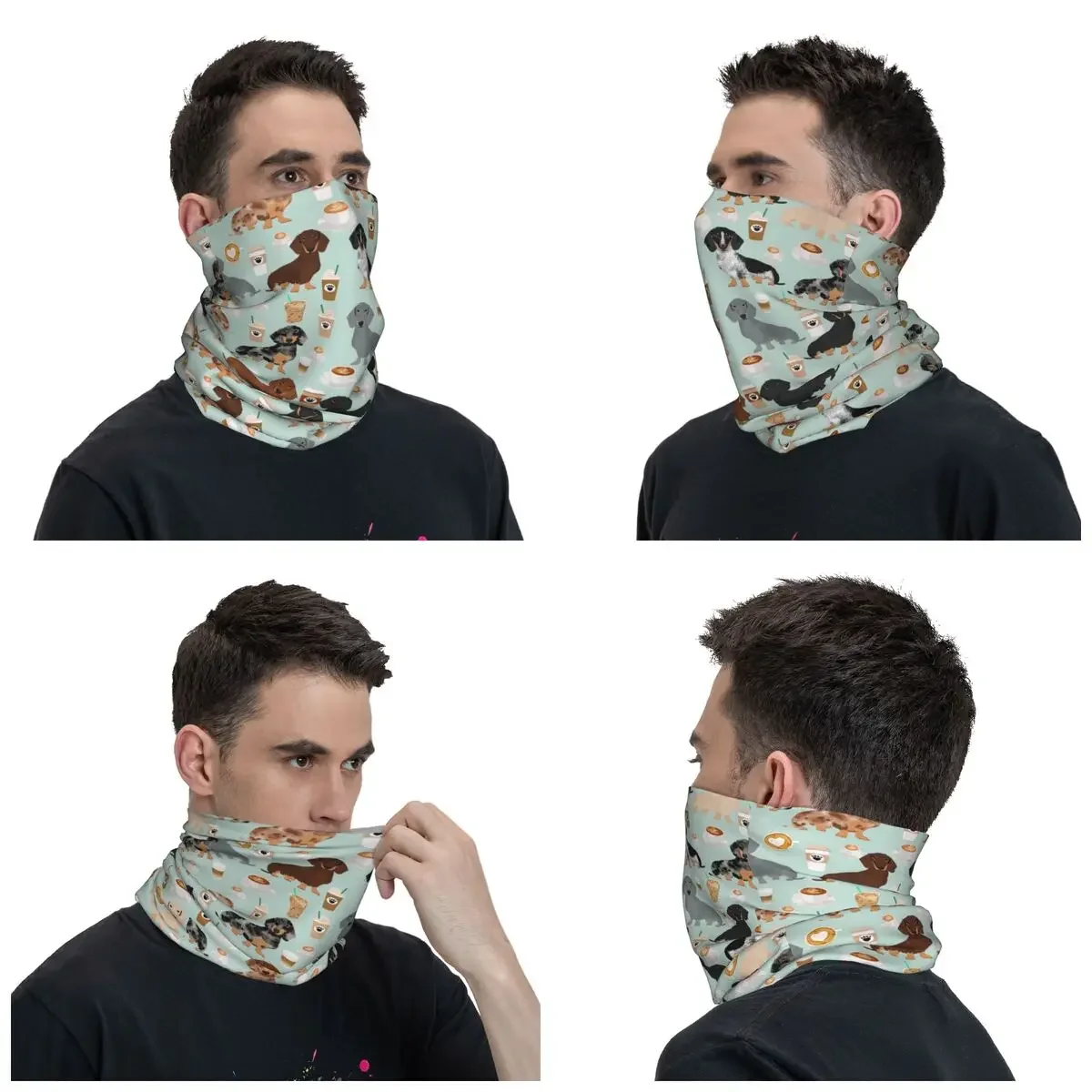 Dachshund Dogs Coffee Bandana Neck Cover Printed Animal Balaclavas Magic Scarf Multifunctional Headband Fishing for Men Women