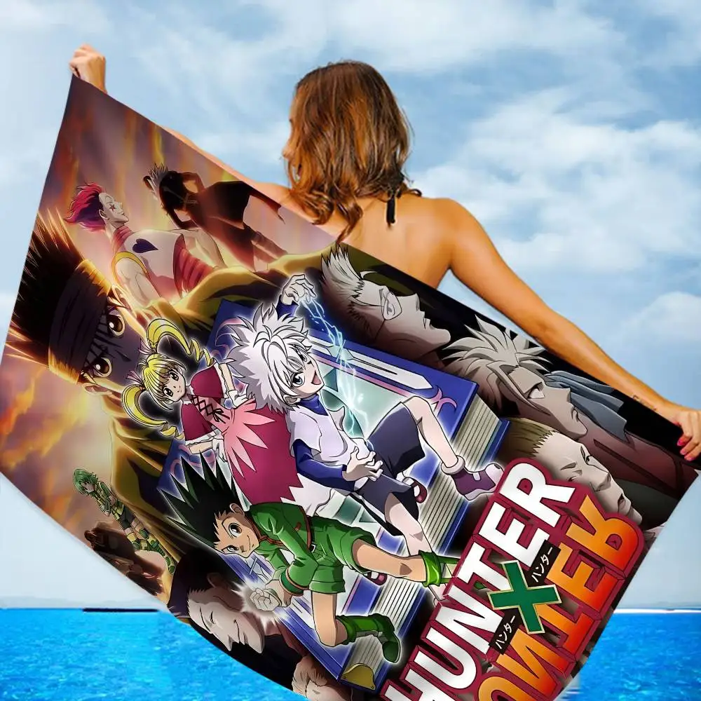 Black and White Anime Hunter X Hunter Beach Towel Colorful Bath Towels for Girl Microfiber Quick Dry Sand Yoga Spa Gym Pool