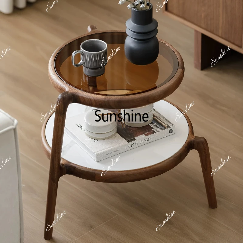 

Маленький журнальный столик из массива дерева, мраморный итальянский столик в стиле лёгкой роскоши, угловой столик с минималистичными круглыми краями.