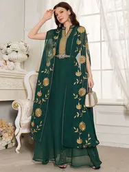 Saudi Arab Evening Party Dress Muslim Sets for Women Dubai Abaya Turkey Kaftan Eid Djellaba Islam Jalabiya Caftan Marocain Femme