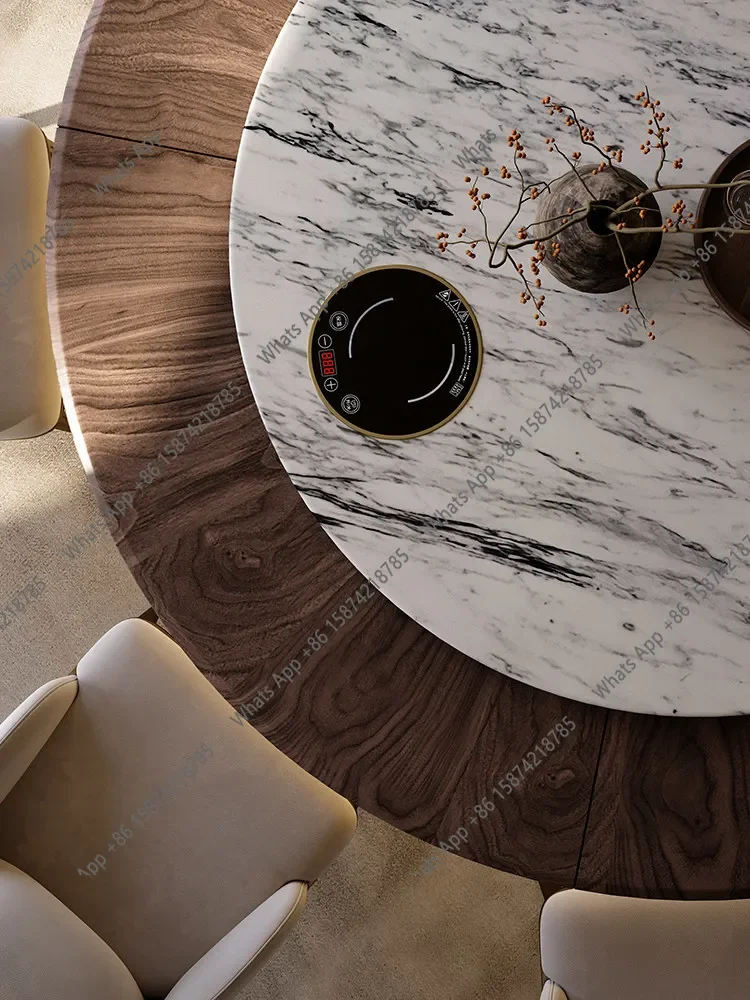 X25 Electric Round Dining Table Induction Cooker, Villa Whole House With Restaurant Series, Italian Light Luxury Solid Wood