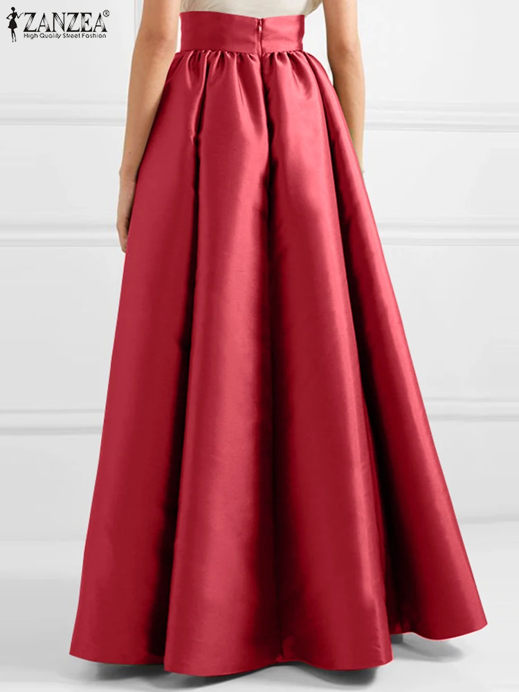 ZANZEA Summer Elegant High Waist Solid A-line Maxi Skirt Fashion Women Party Long Skirts Casual Jupe OL Work Satin Faldas Saia