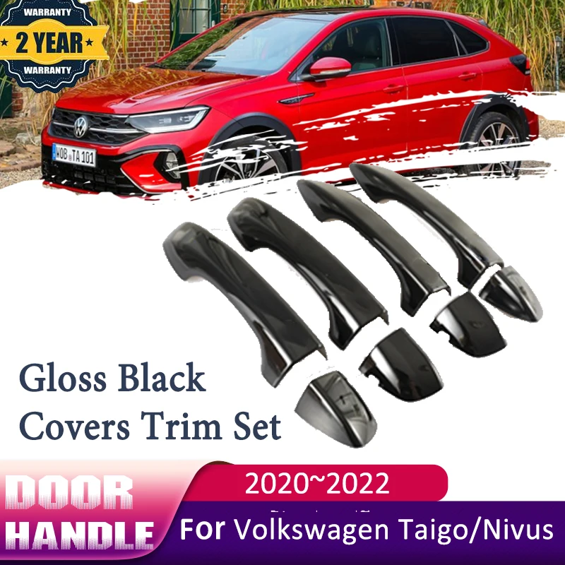 Black Gloss Exterior Door Handle For Volkswagen VW Taigo Nivus 2020~2022 2021 Car Stickers protective Decoration Car Accessories