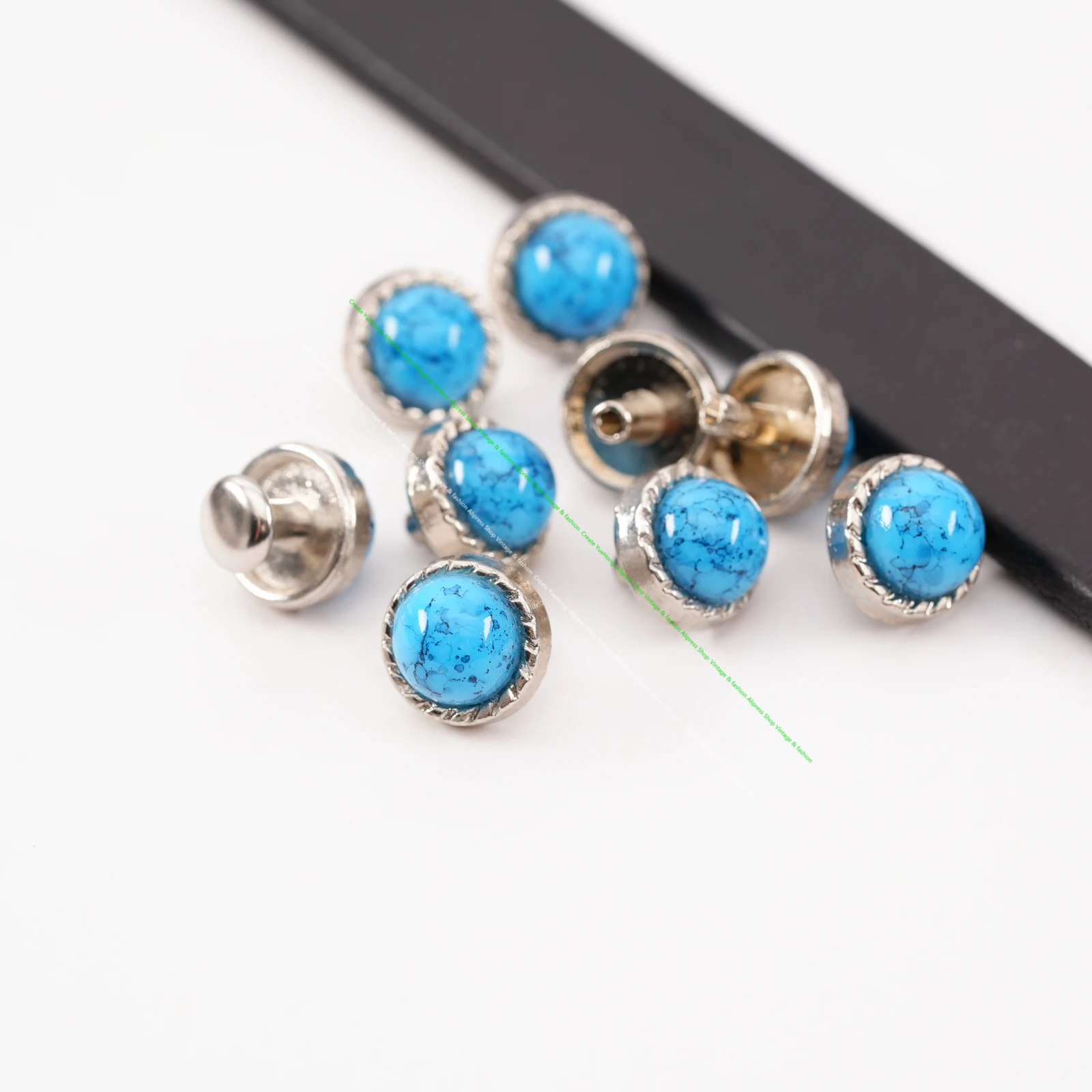 10PCS 10MM TURQUOISE VINTAGE SLIVER FLORAL ROPE LEATHER CRAFT WESTERN CONCHOS RIVETS STUDS FOR BELT BRACELET HANGBAG