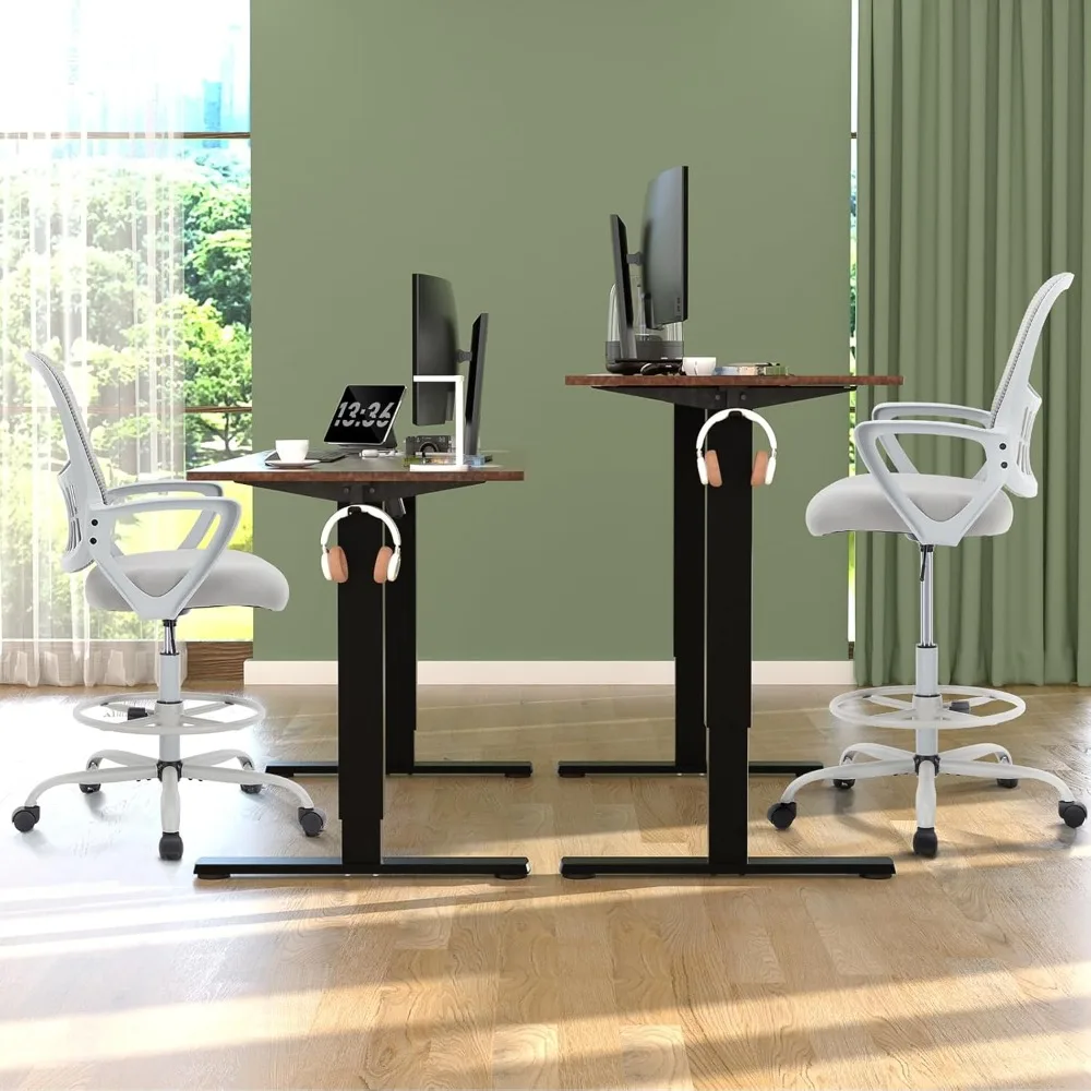 Drafting Chair with Fixed Armrests and Foot-Ring, Tall Office Chair for Standing Desk Adjustable Height Office Desk Chair