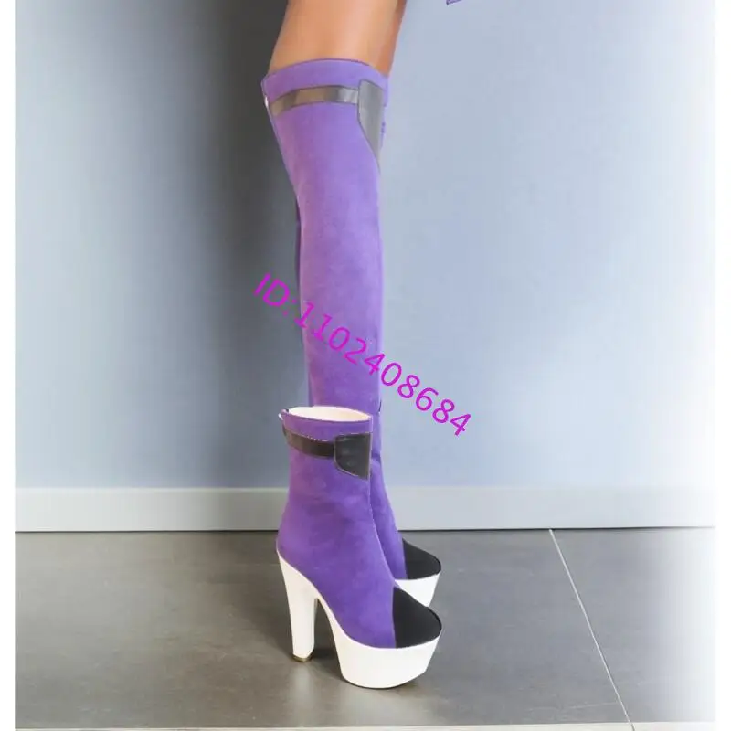Purple Asymmetric High Platform Chunky Heel Boots Cosplay Long and Short Boots Cosplay Animation Anime Boots