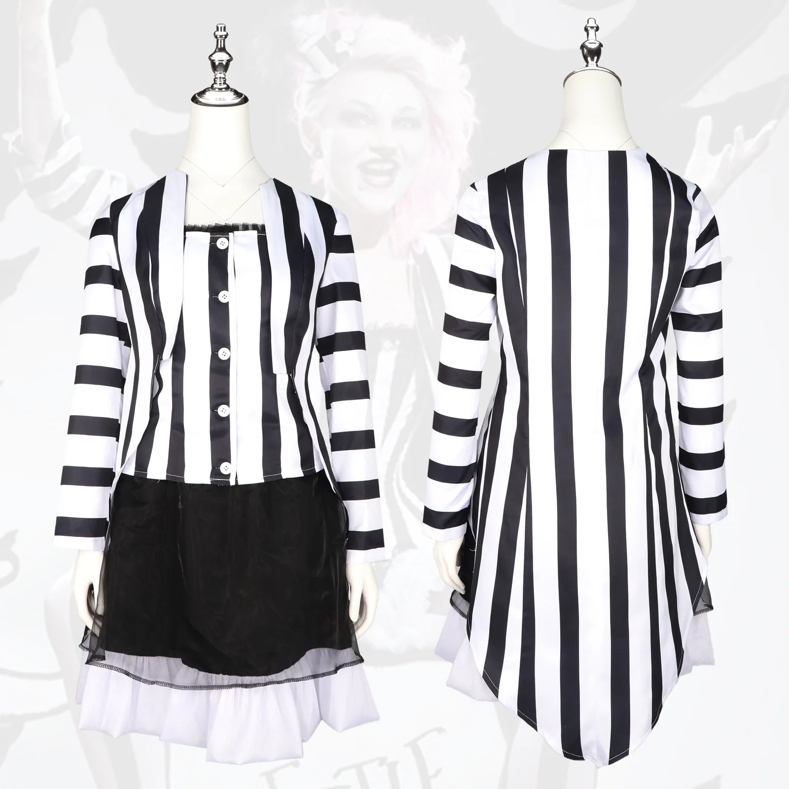 Underworld Master 2cos Beetle Juice cosplay striped dress Halloween cosplay costume for women