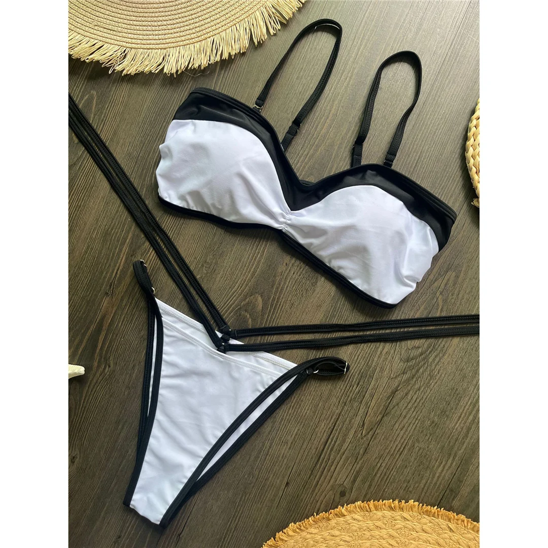 Splicing High-Cut-Bikini, Damen-Badeanzug, zweiteiliges Bikini-Set, mit Trägern, gepolstert, Badebekleidung, Badeanzug, Modell V8347 – Detail 4