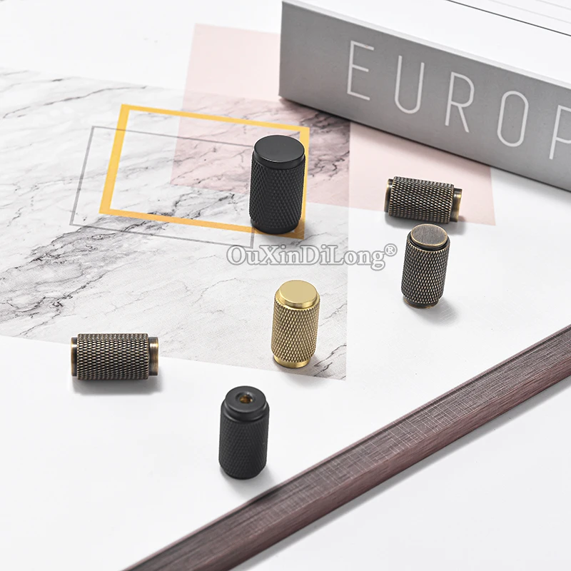 Brass/Bronze/Black 10PCS Solid Brass Knurled Furniture Pulls Knobs Drawer Knobs Cupboard Dresser TV Wine Cabinet Pulls Handles