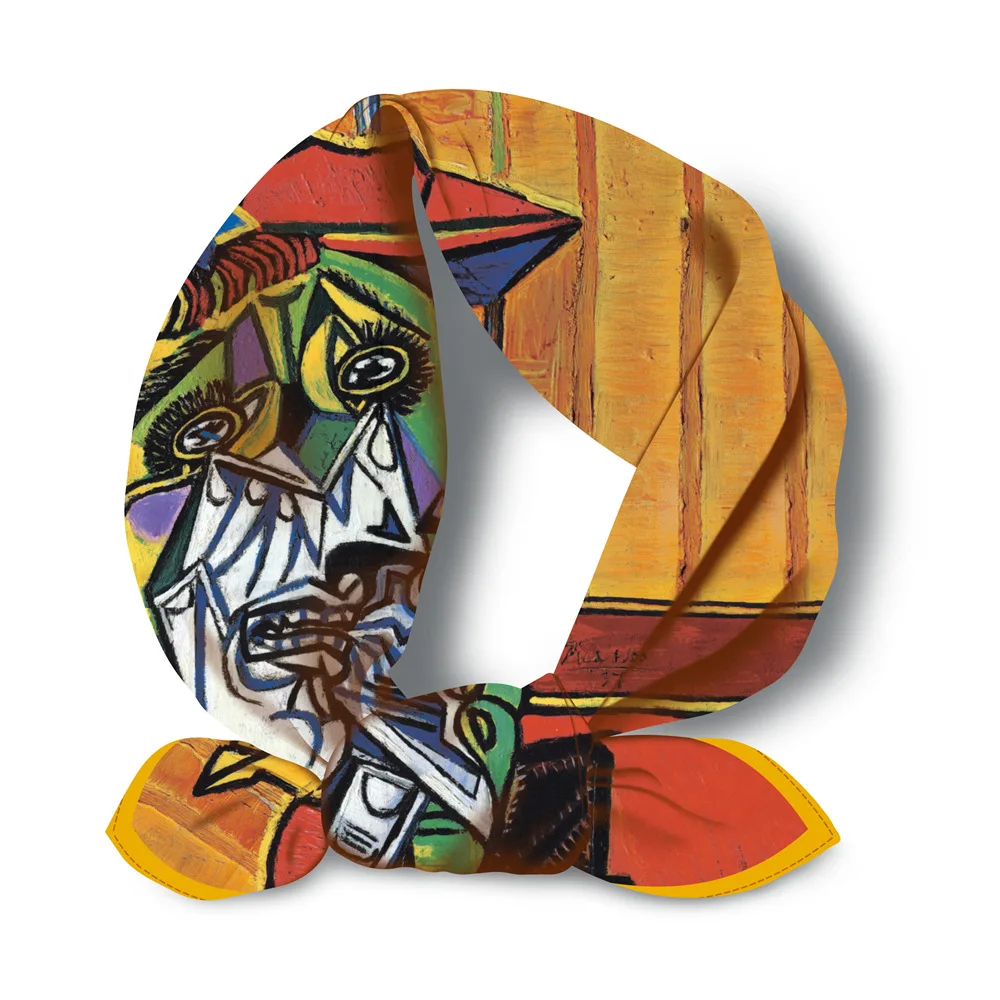 Picasso Oil Painting Fashion Women Scarf Wraps Twill 100% Silk Scarf 53cm Square Scarves Head Scarf Hijab Neckerchief Bandana