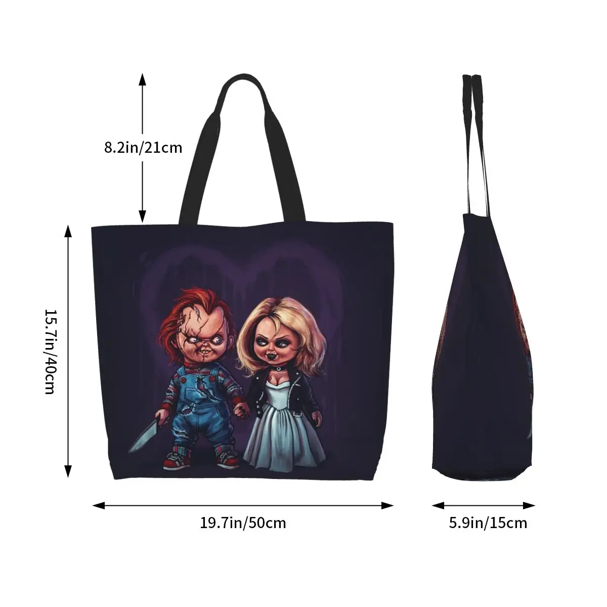 Bride Of Chucky Grocery Shopping Tote Bag Women Horror Movie Childs Play Canvas Shopper Shoulder Bag Big Capacity Handbag