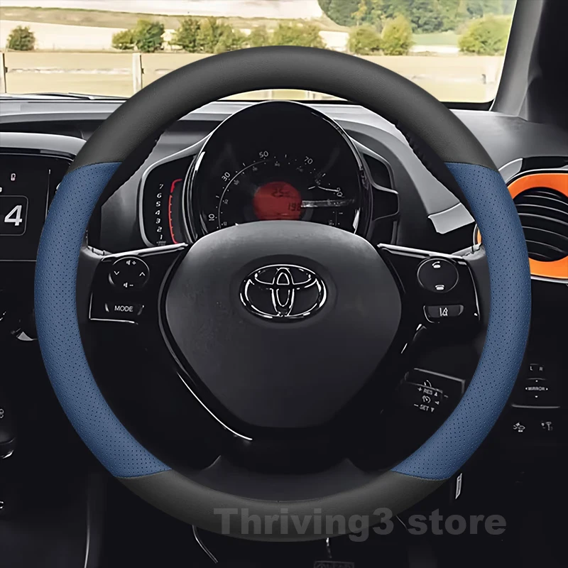 Leather Car Steering Wheel Cover For TOYOTA AYGO 2005-2022 AYGO X 2021-2024 Non-slip Auto interior TOYOTA AYGO X Accessories